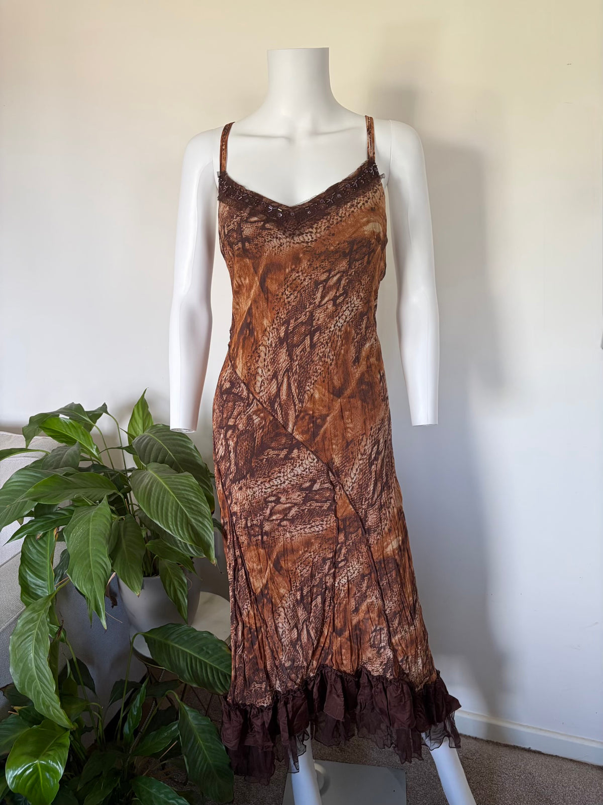 Vintage 2000s Animal Print Dress with Contrast Ruffle Hem