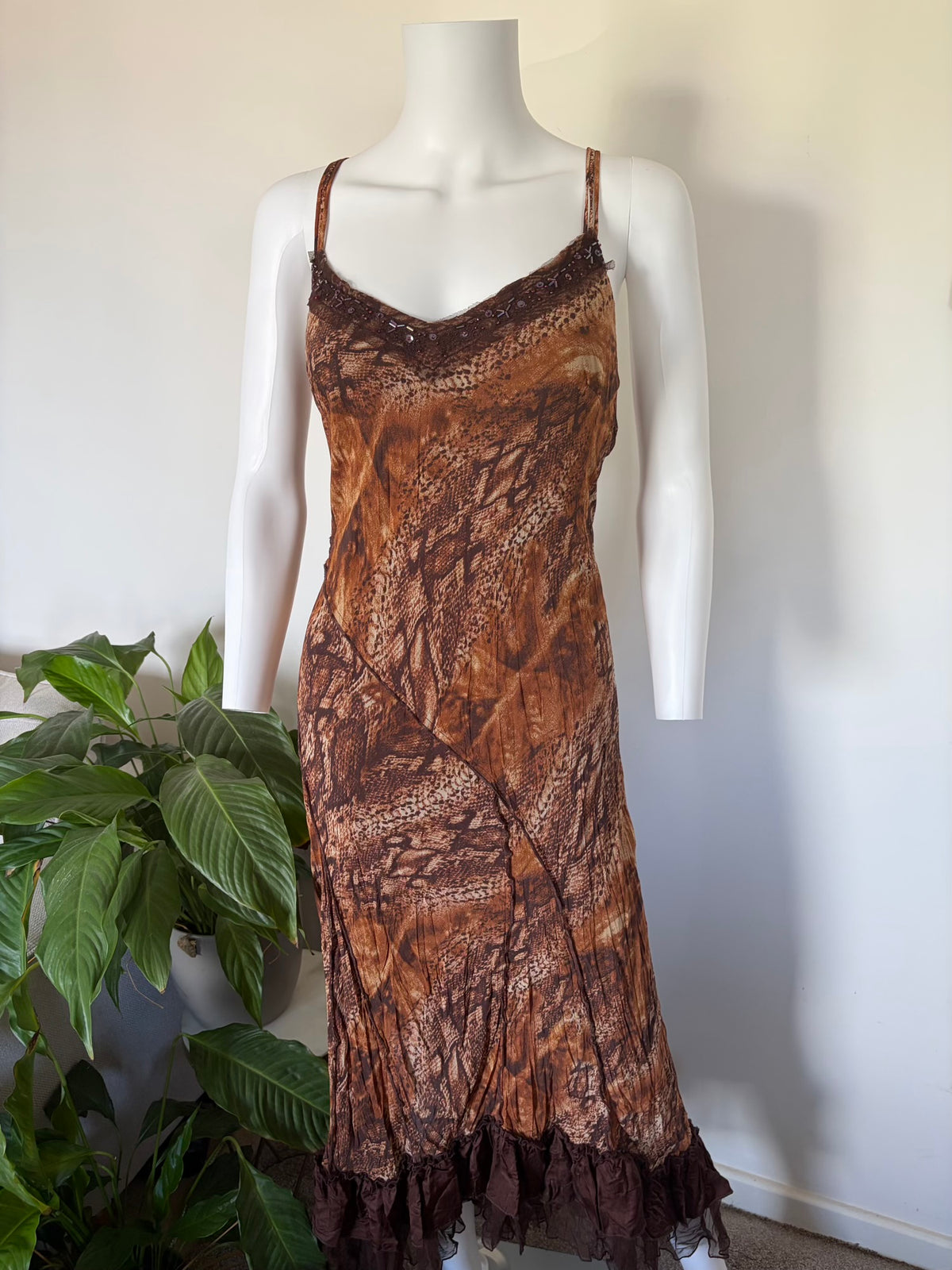 Vintage 2000s Animal Print Dress with Contrast Ruffle Hem