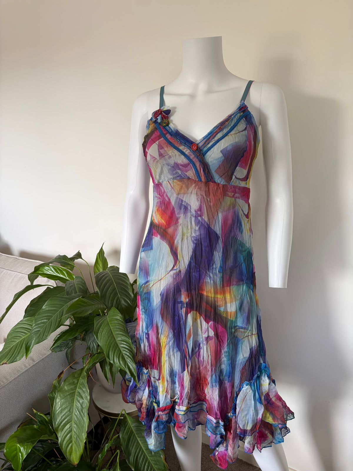 Vintage 2000s French Watercolour Fairy Dress with Handkerchief Hem