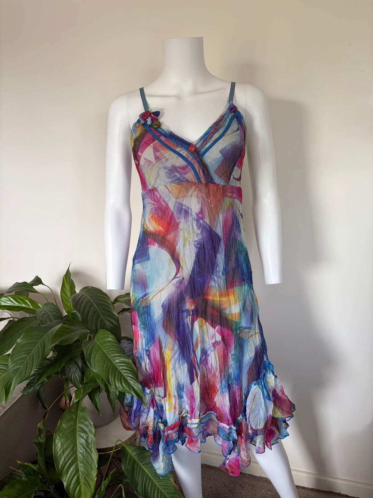 Vintage 2000s French Watercolour Fairy Dress with Handkerchief Hem