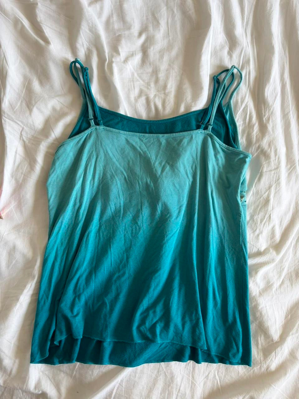 Vintage Y2K blue ombre sequin and beaded bust cami with double strap detail
