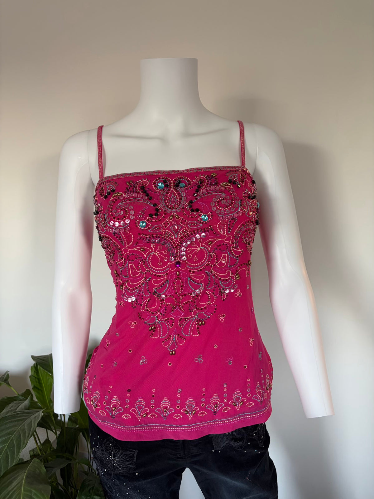 Vintage 2000s Cerise Beaded Heavily Embellished Cami