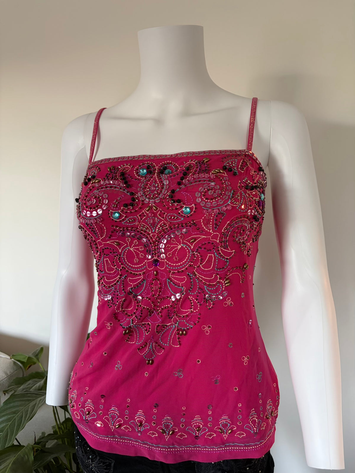 Vintage 2000s Cerise Beaded Heavily Embellished Cami
