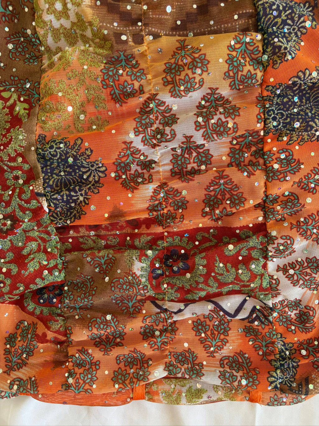 Vintage Y2K French vintage orange cami with paisley print and sparkly detail
