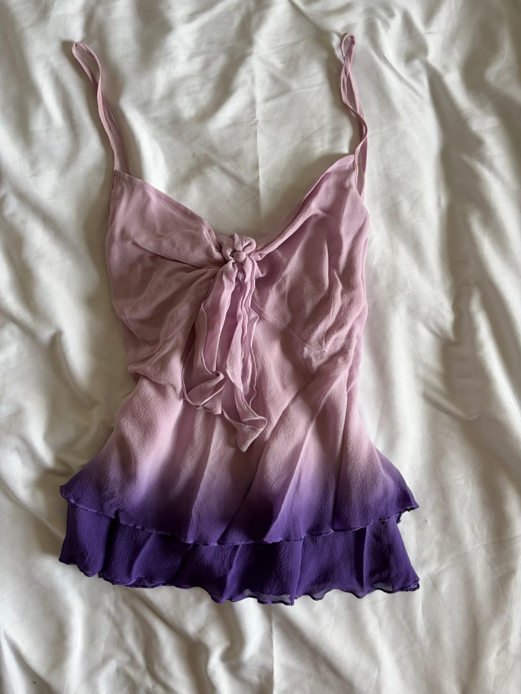 Vintage Y2K purple silk ombre cami with knot bust detail and hem detail