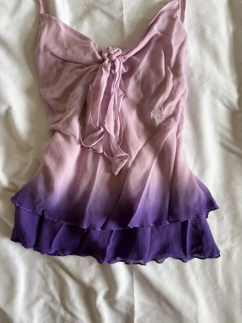 Vintage Y2K purple silk ombre cami with knot bust detail and hem detail
