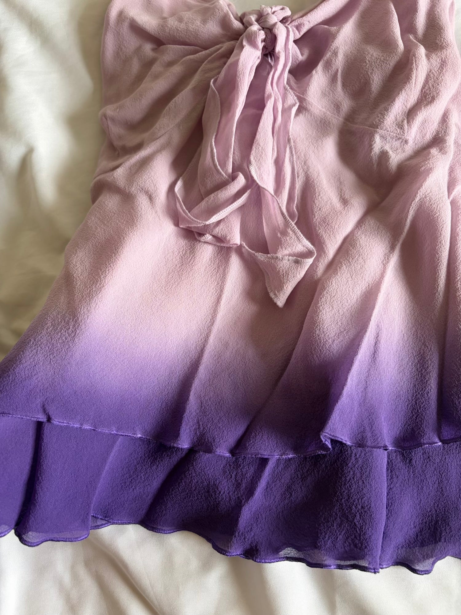 Vintage Y2K purple silk ombre cami with knot bust detail and hem detail