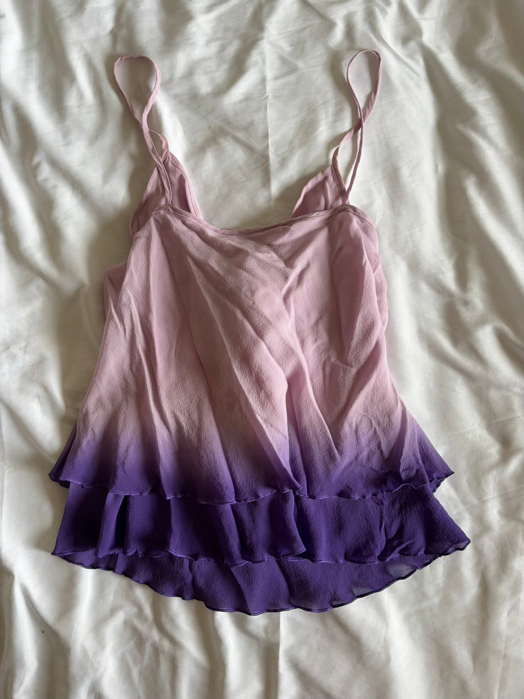 Vintage Y2K purple silk ombre cami with knot bust detail and hem detail