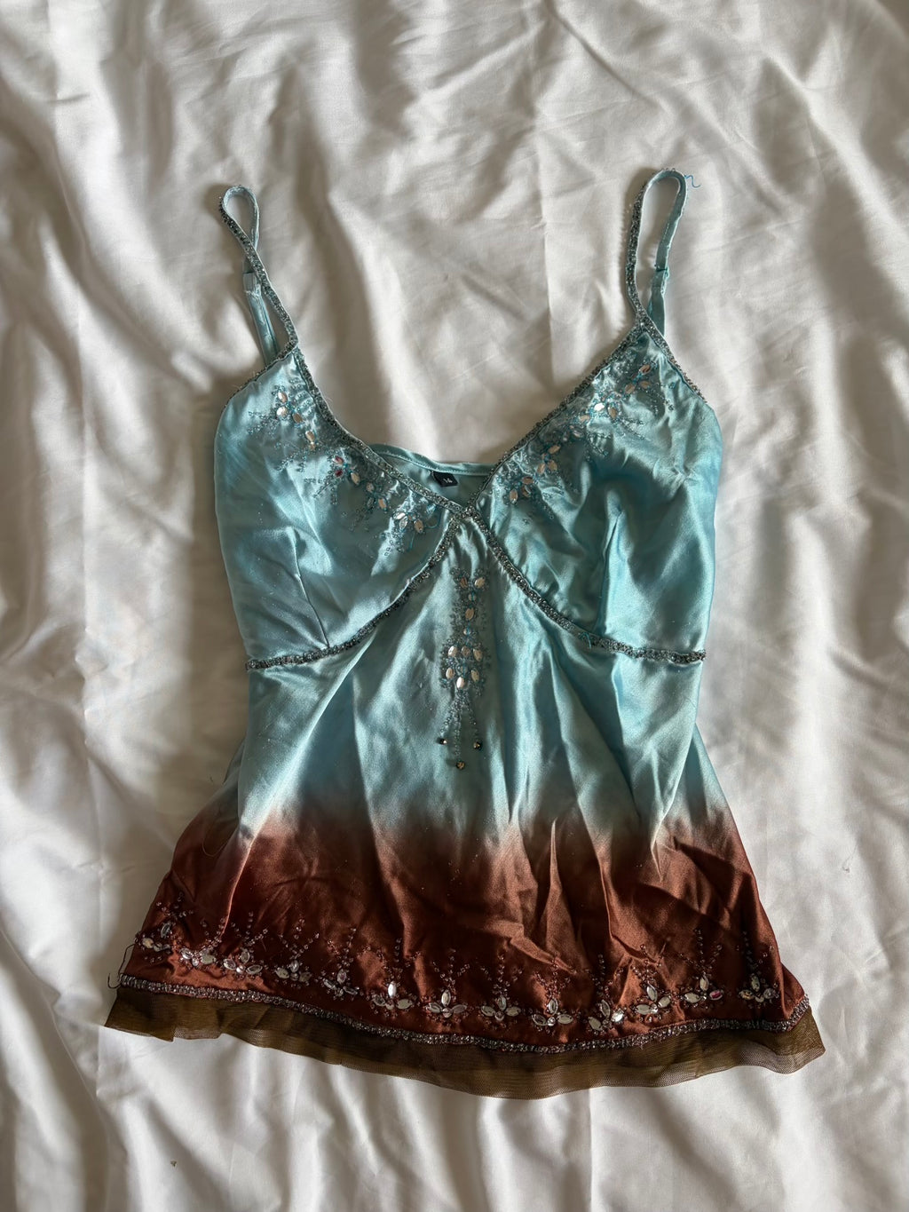Vintage Y2K turquoise and brown ombre cami with embellishment detail