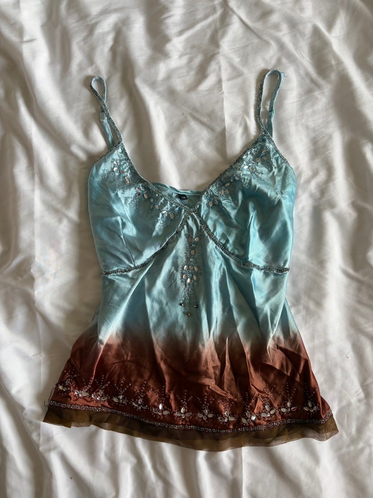 Vintage Y2K turquoise and brown ombre cami with embellishment detail