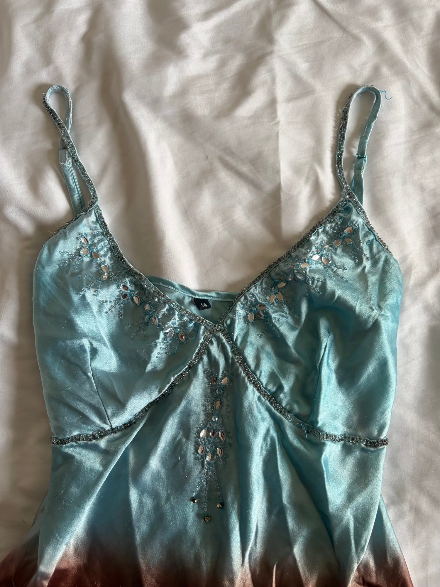 Vintage Y2K turquoise and brown ombre cami with embellishment detail