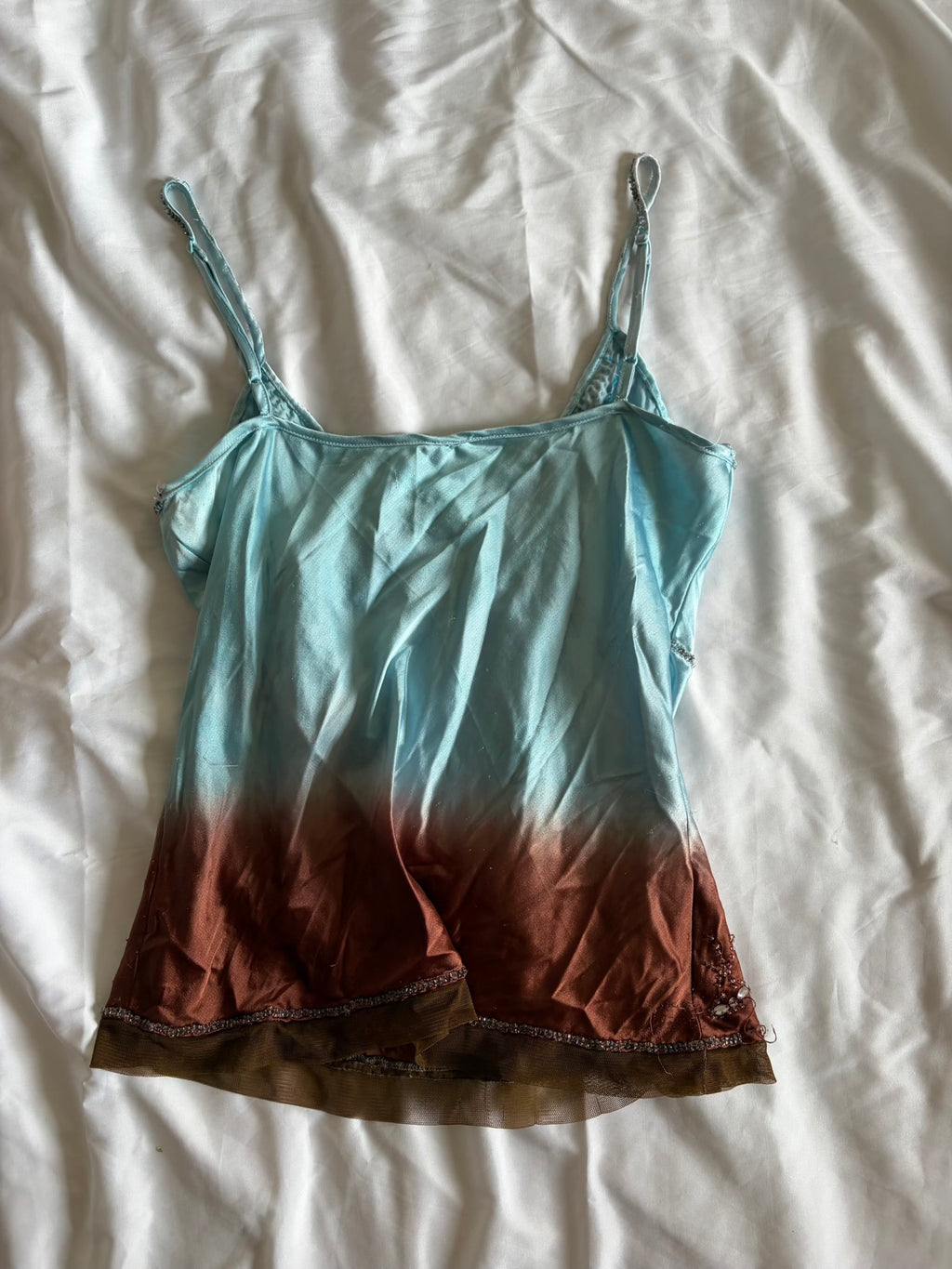 Vintage Y2K turquoise and brown ombre cami with embellishment detail