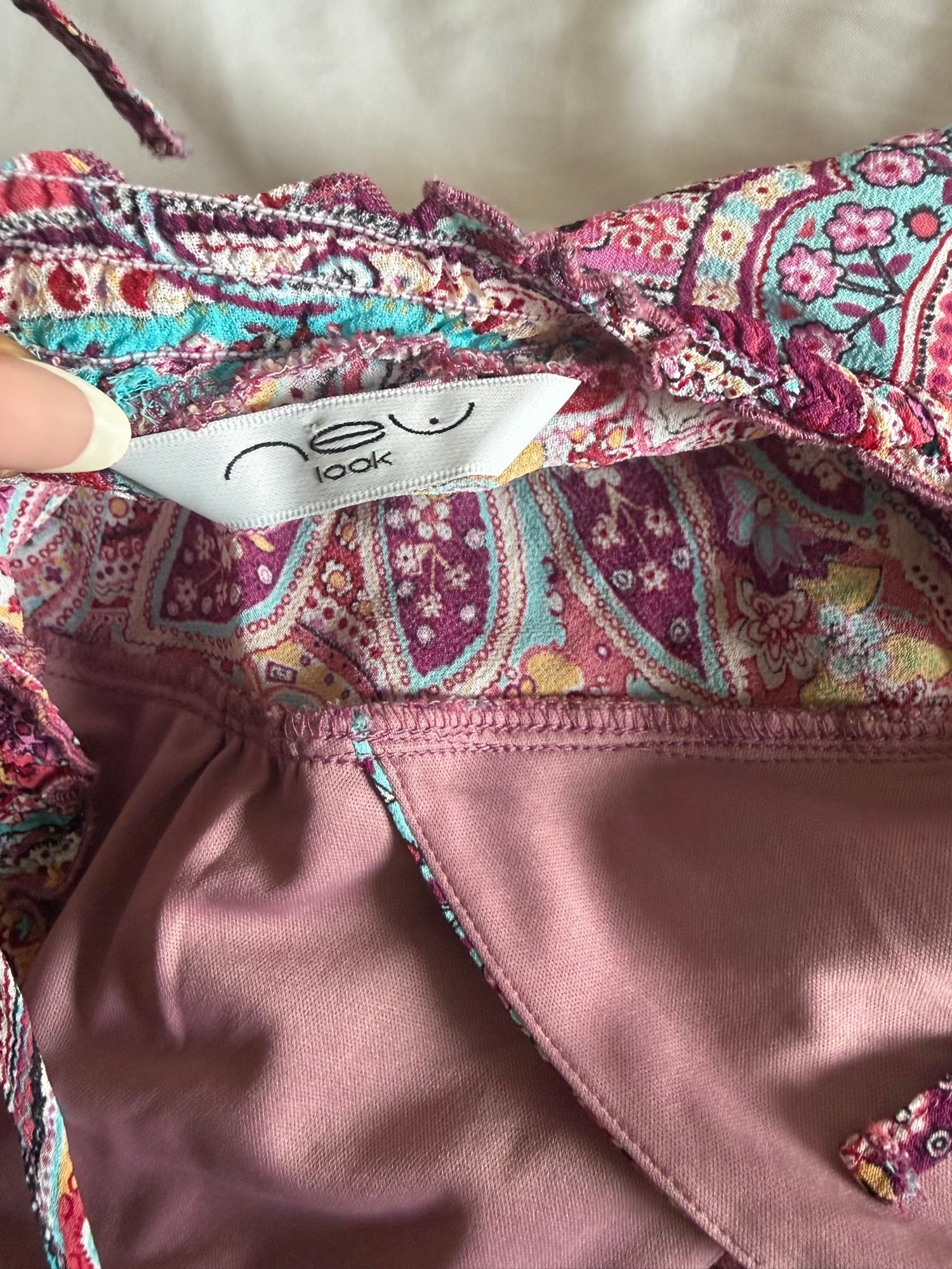 Vintage Y2K pink paisley halterneck cami with floaty fairy hem