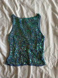 Vintage 1990s boatneck blue sequin crochet cami