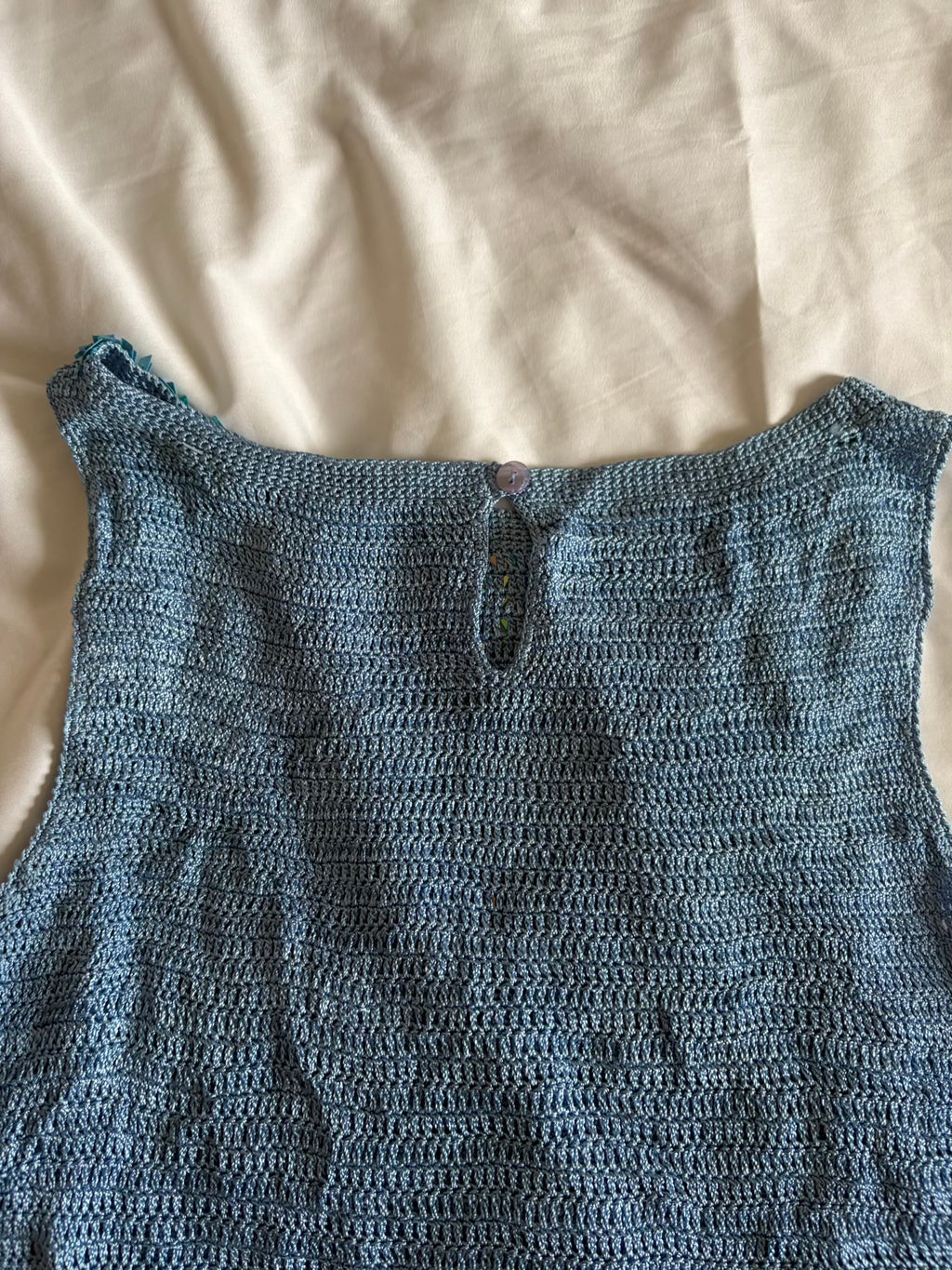 Vintage 1990s boatneck blue sequin crochet cami