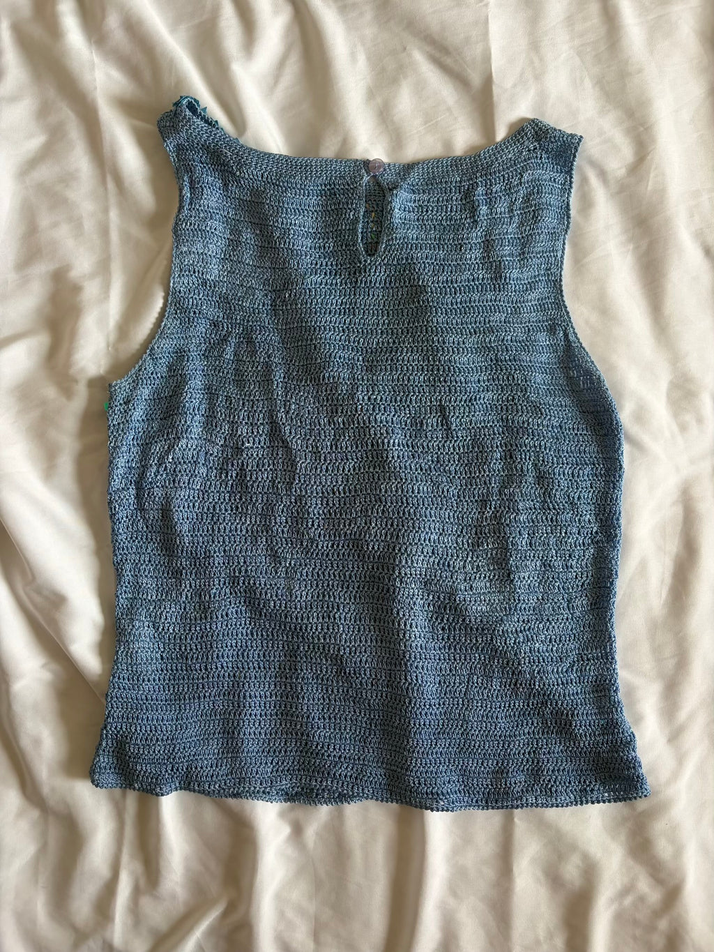Vintage 1990s boatneck blue sequin crochet cami