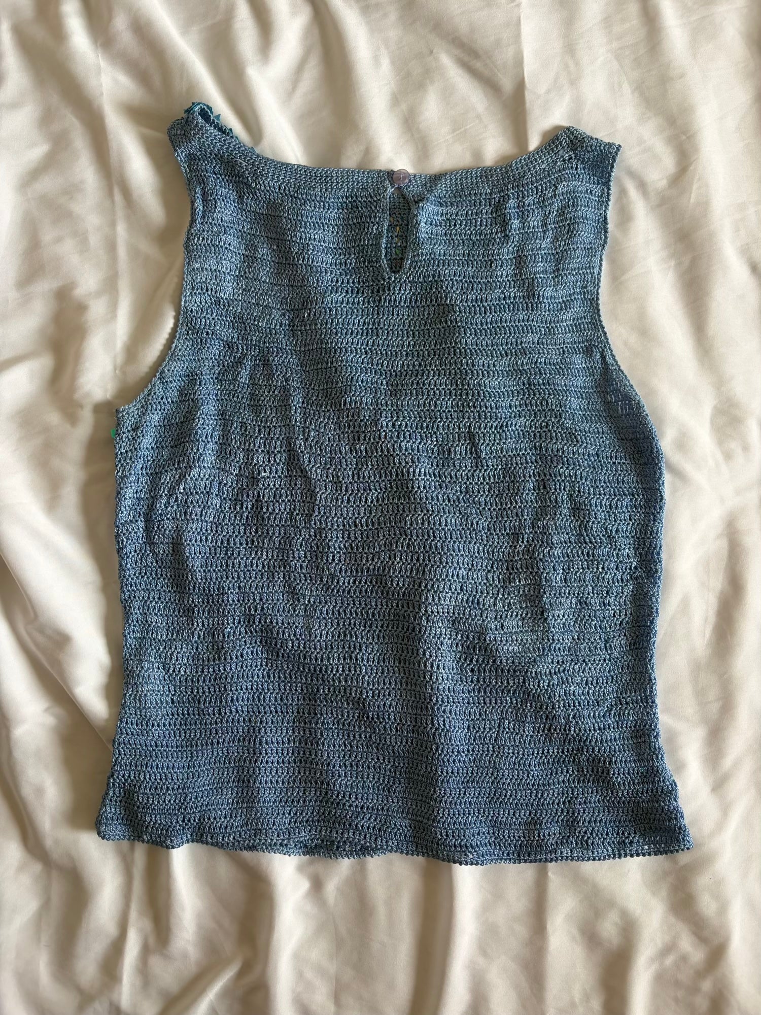 Vintage 1990s boatneck blue sequin crochet cami