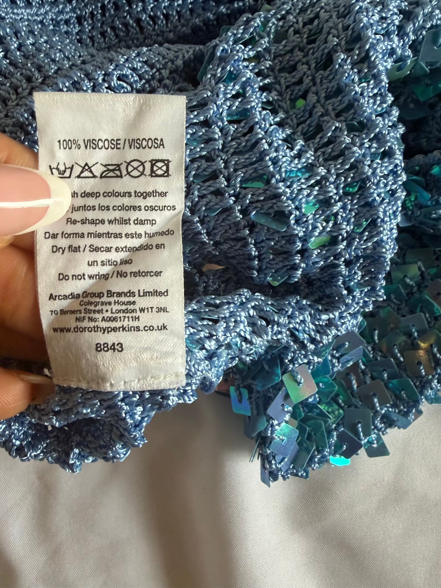 Vintage 1990s boatneck blue sequin crochet cami