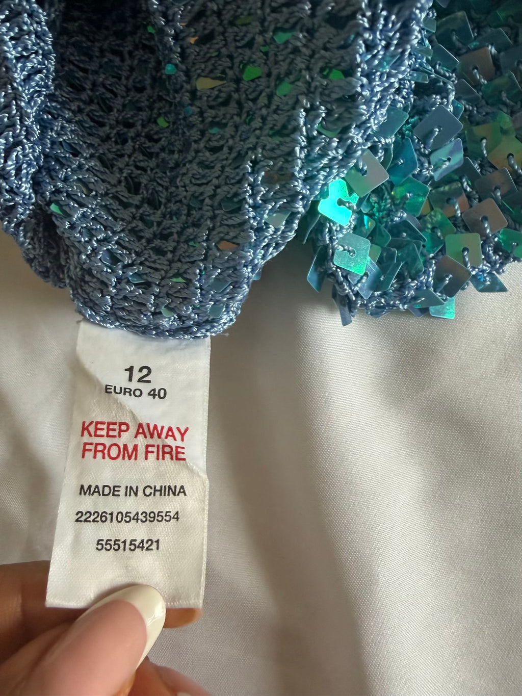 Vintage 1990s boatneck blue sequin crochet cami