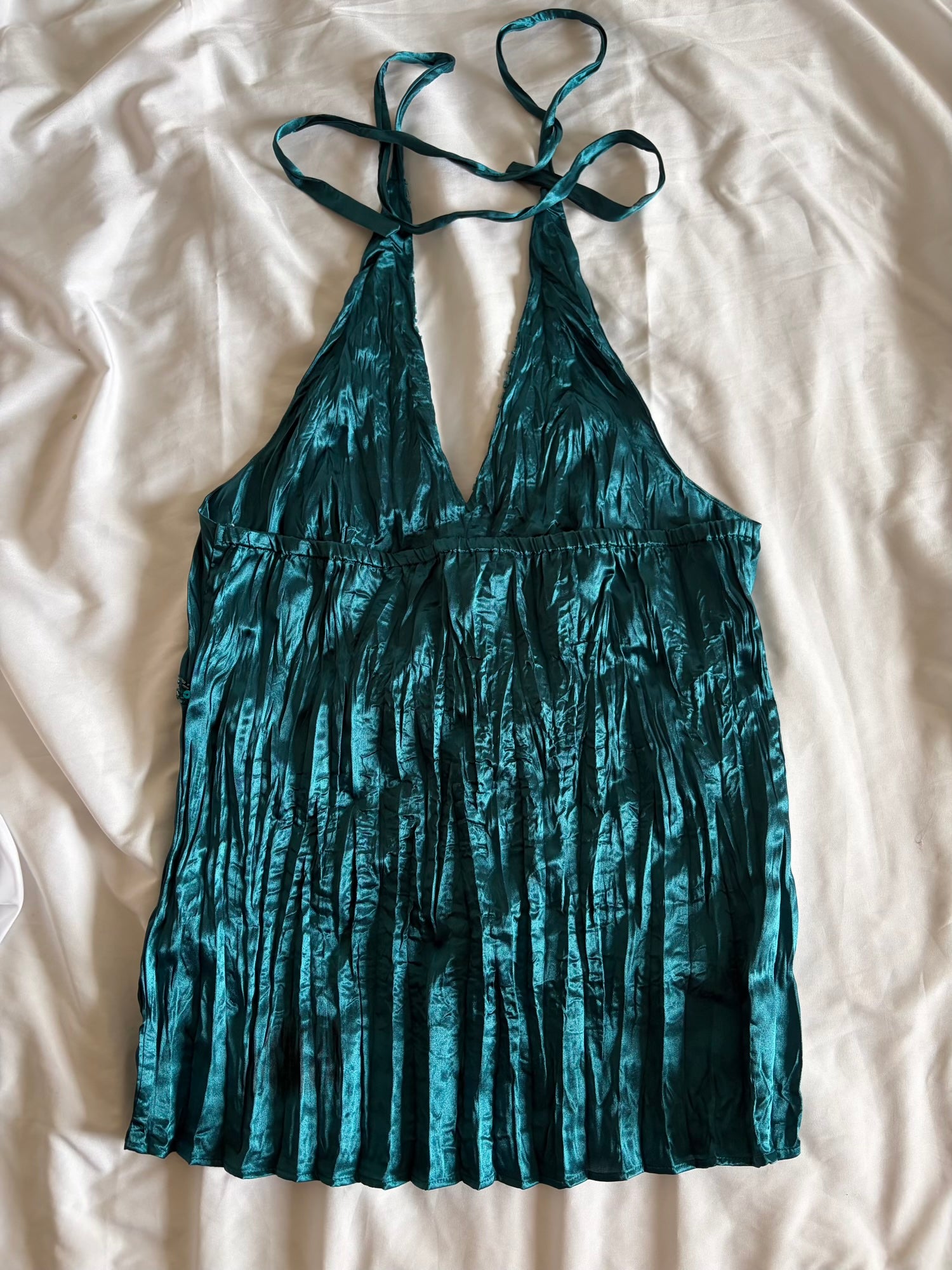 Vintage Y2K teal halterneck cami with sequin and beaded detail