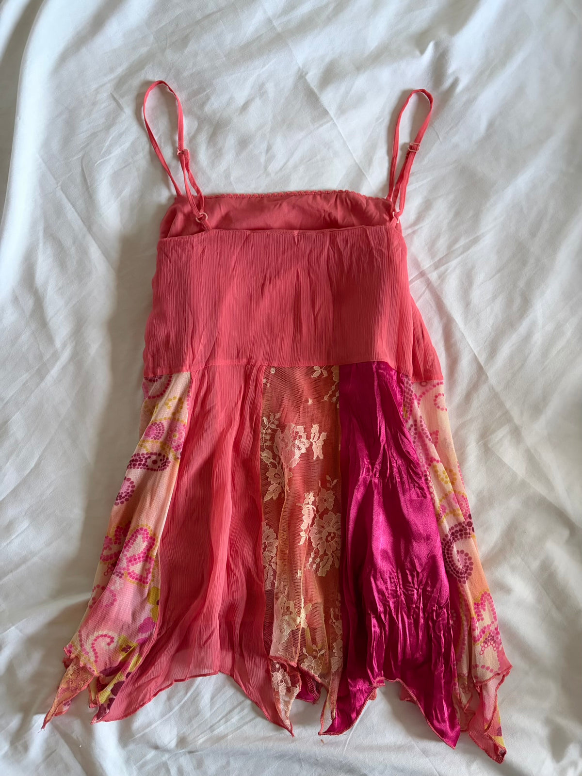 Vintage 2000s Pink Patchwork Cami with Handkerchief Hem
