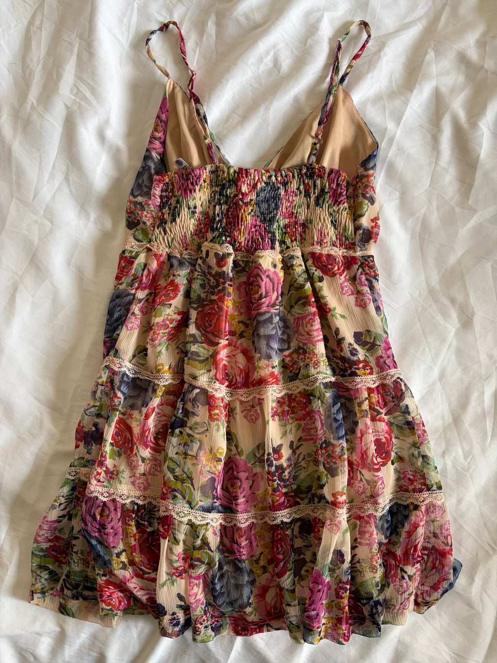 Vintage Y2K Floral Coquette Long Ruffle Cami with Lace