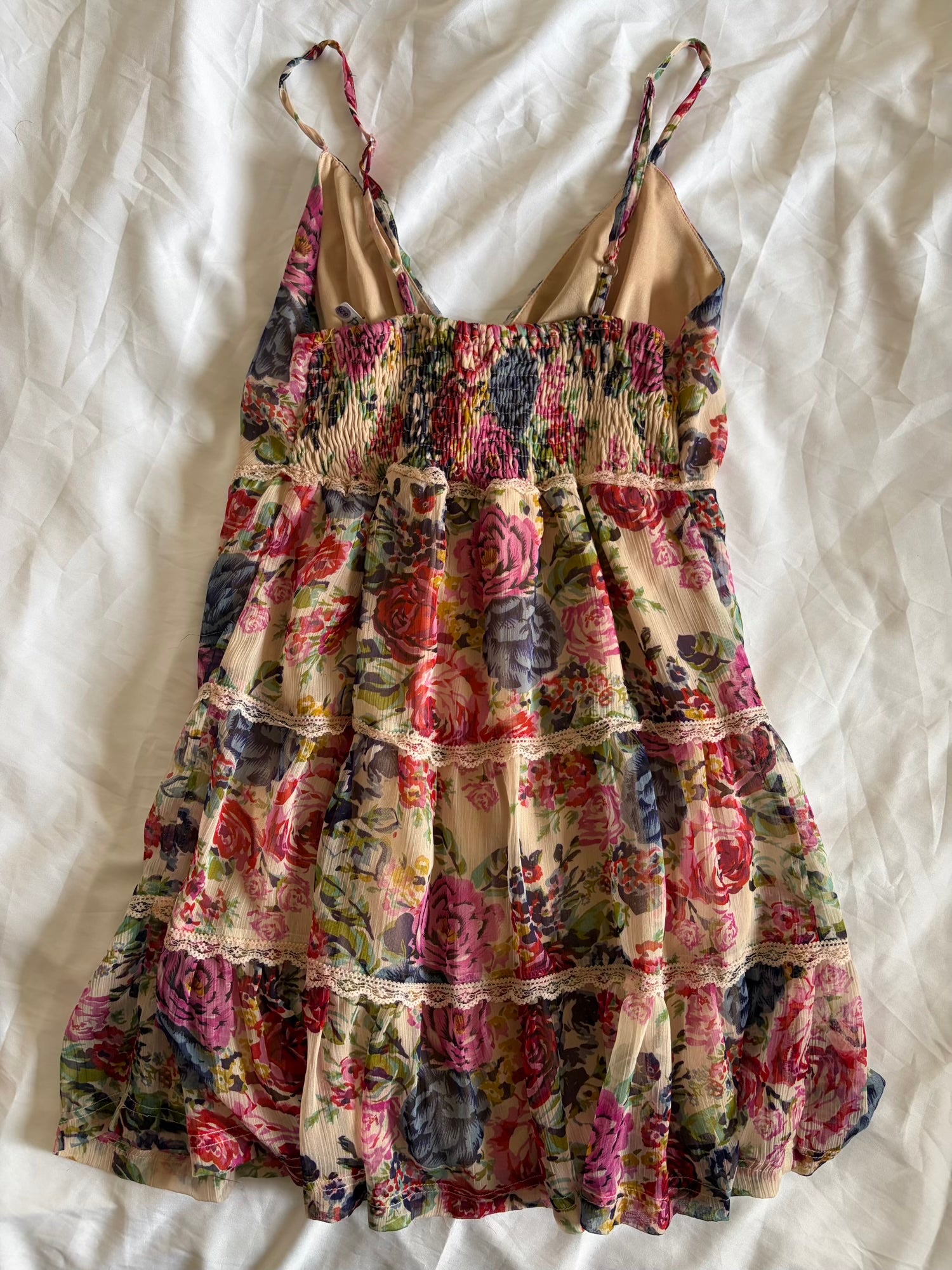 Vintage Y2K Floral Coquette Long Ruffle Cami with Lace