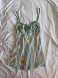 Vintage Y2K rare 2004 Victoria’s Secret silk blue floral cami mini slip with sequins