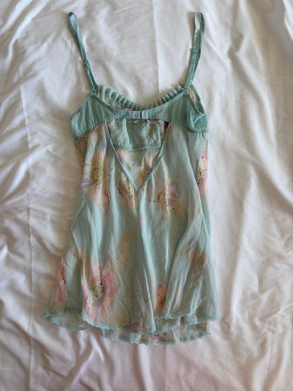 Vintage Y2K rare 2004 Victoria’s Secret silk blue floral cami mini slip with sequins
