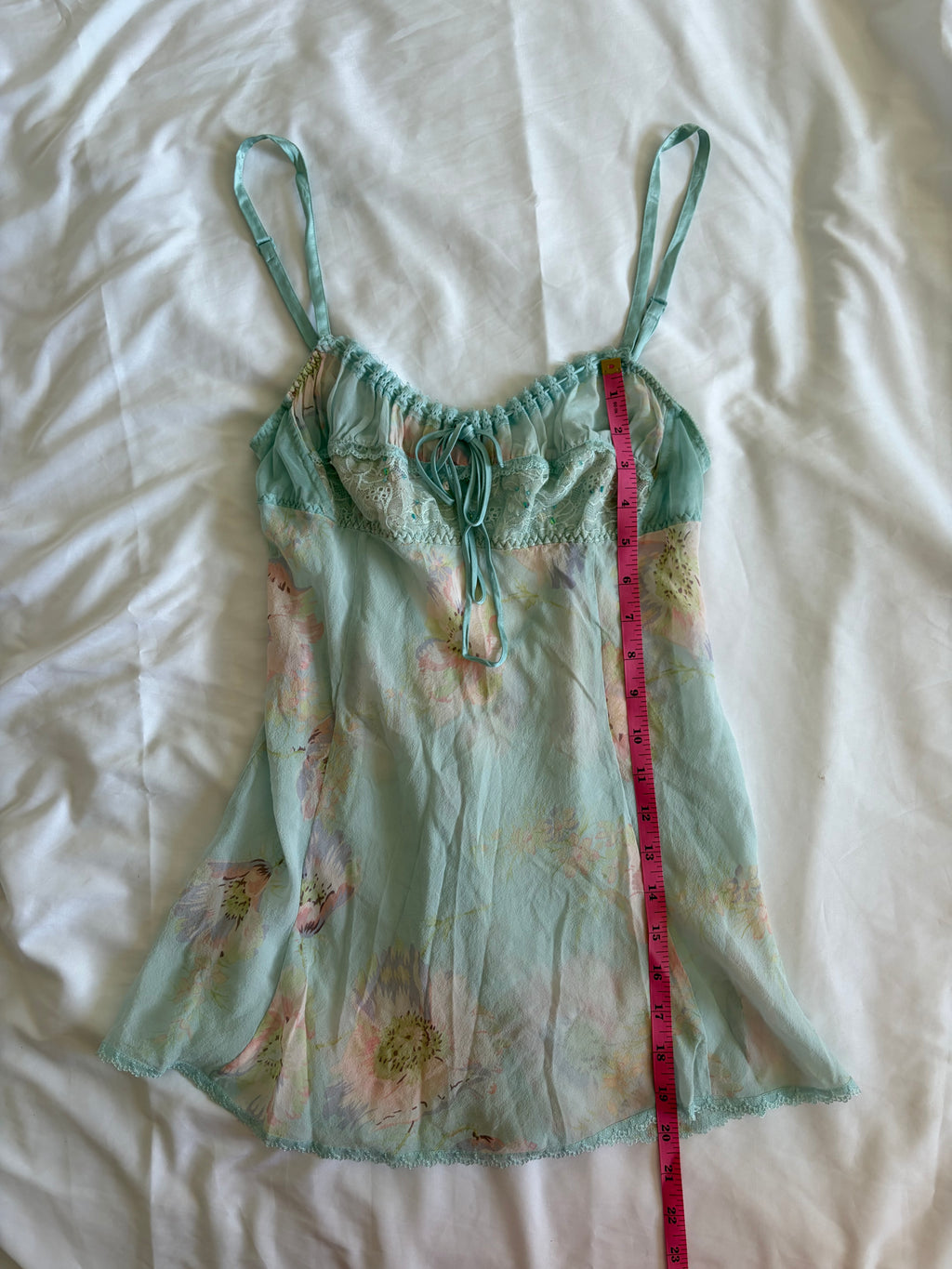 Vintage Y2K rare 2004 Victoria’s Secret silk blue floral cami mini slip with sequins