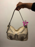 2012 Coach Poppy Signature Grey and Silver Metallic Hippie Shoulder Bag