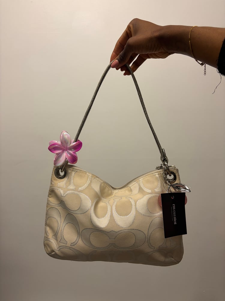 2012 Coach Poppy Signature Grey and Silver Metallic Hippie Shoulder Bag