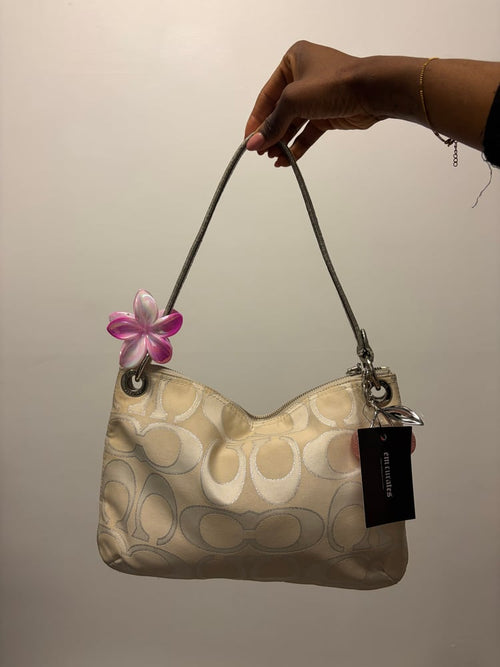 2012 Coach Poppy Signature Grey and Silver Metallic Hippie Shoulder Bag