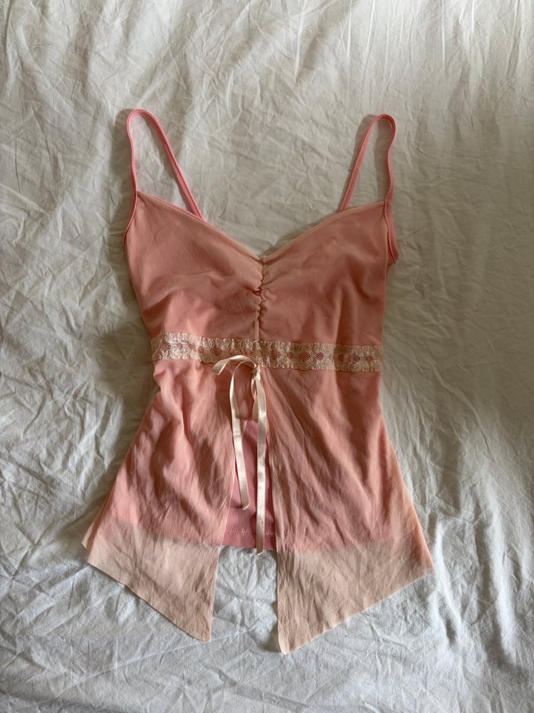 2000s Italian vintage baby pink asymmetrical hem fairy top