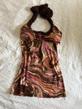 Vintage Y2K halter neck cami swirl pattern and braided strap detail