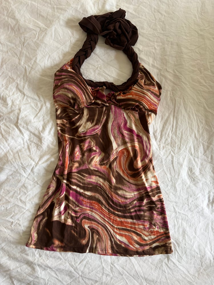 Vintage Y2K halter neck cami swirl pattern and braided strap detail