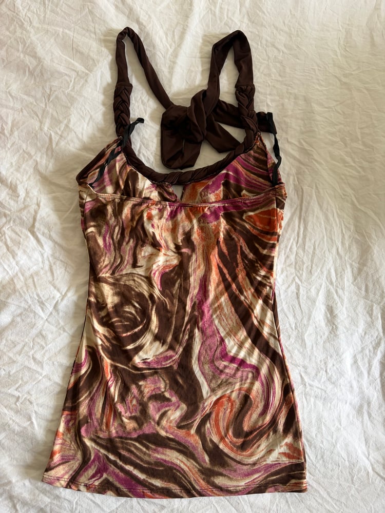 Vintage Y2K halter neck cami swirl pattern and braided strap detail