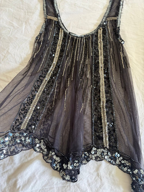 00s Lipsy Black Beaded Asymmetrical Hem Cami