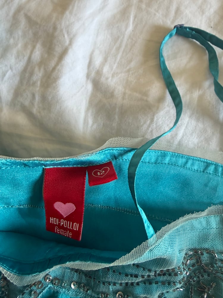 Vintage Y2K blue fairy mermaid cami with sequins and mesh