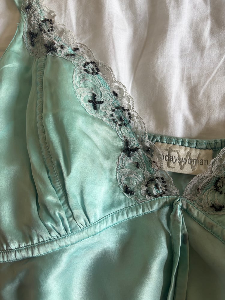2000s y2k rare blue ombre fairy silk cami with asymmetrical hem and beaded details