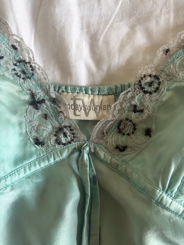 2000s y2k rare blue ombre fairy silk cami with asymmetrical hem and beaded details