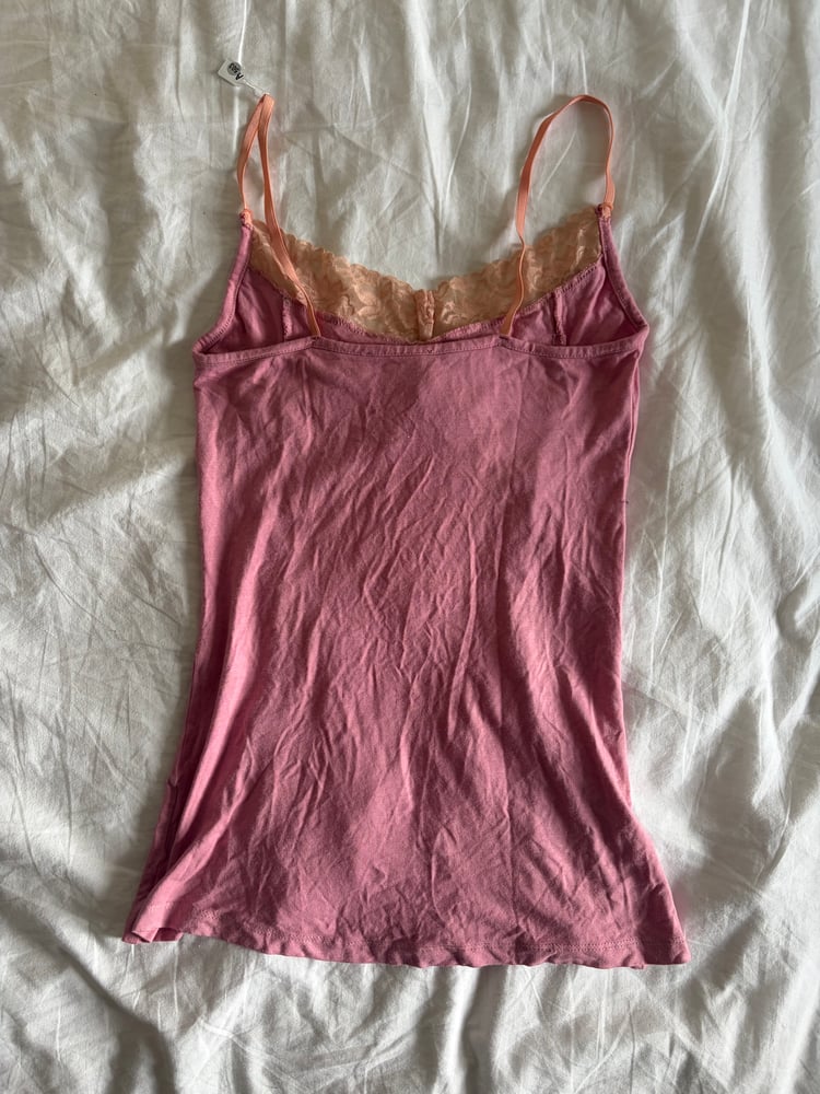Vintage y2k pink fairy cami with contrast detailing and flower on the bust