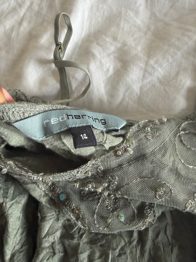 Y2K 2000s forest fairy crinkle cami with sequin and mesh