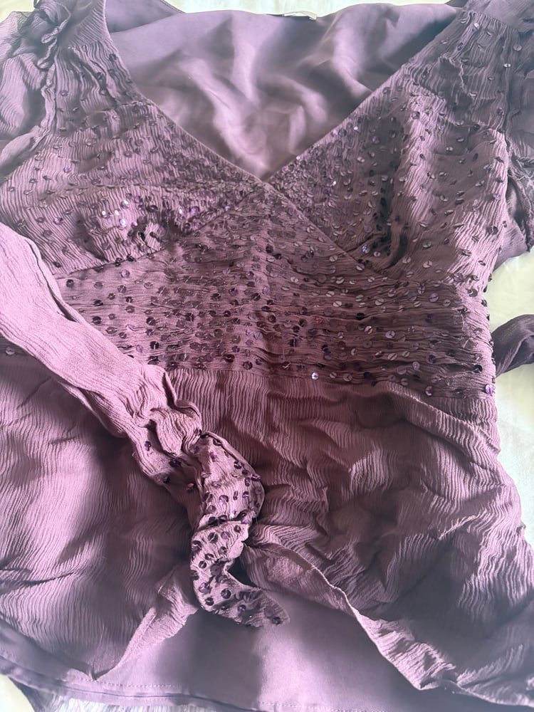 Y2K 00s silk purple gothic whimsy sequin top with side ties