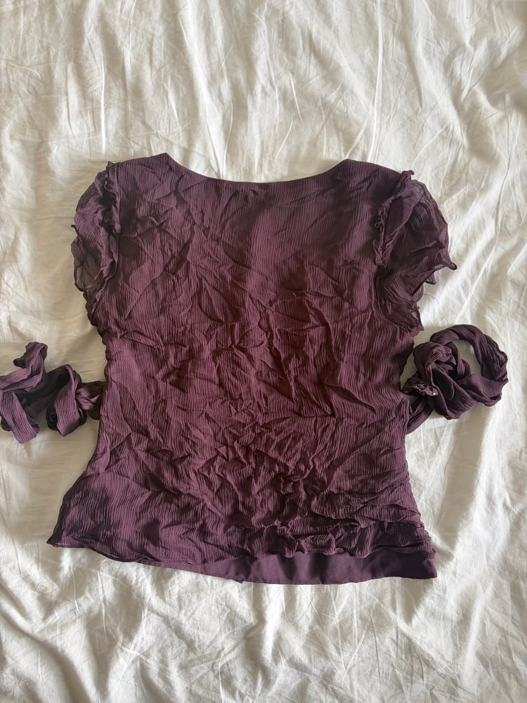 Y2K 00s silk purple gothic whimsy sequin top with side ties