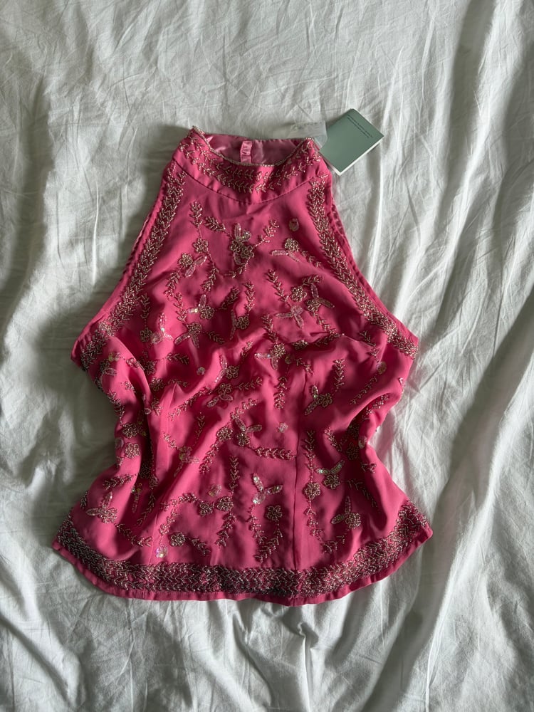 00s pink heavily beaded and sequin halter neck top