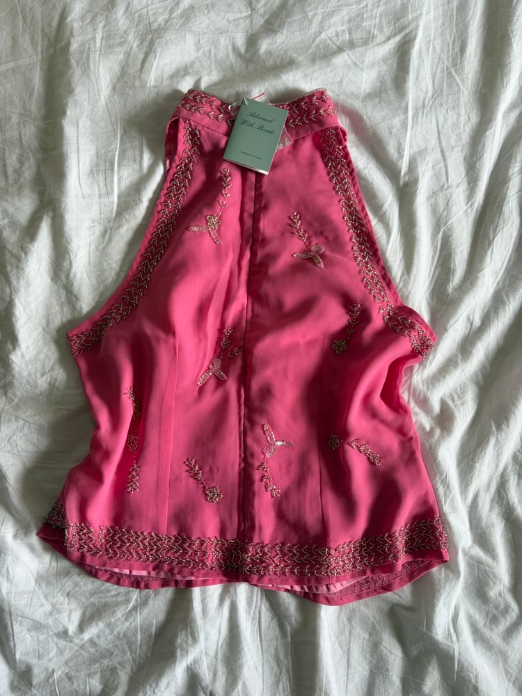 00s pink heavily beaded and sequin halter neck top