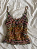 2000s Y2K Rare Brown Forest Fairy Beaded and Sequin Halter Cami