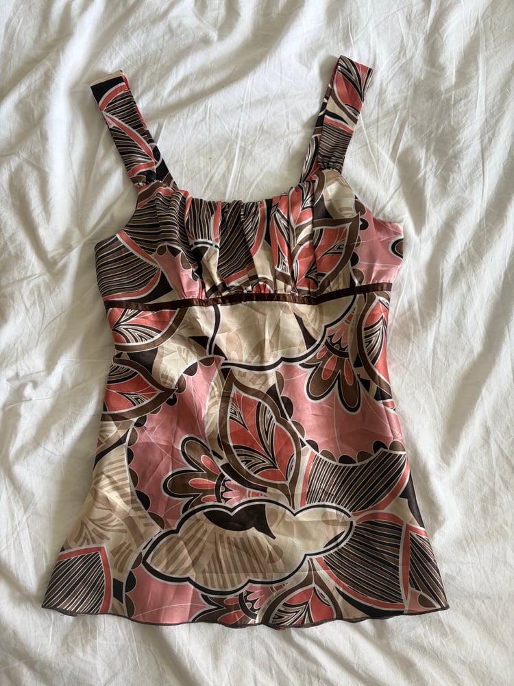 Y2K 2000s brown and pink floral baby doll style cami