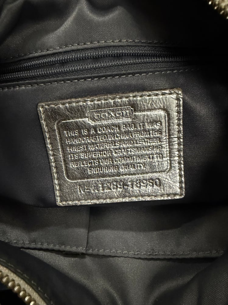 2012 Coach Poppy Signature Grey and Silver Metallic Hippie Shoulder Bag